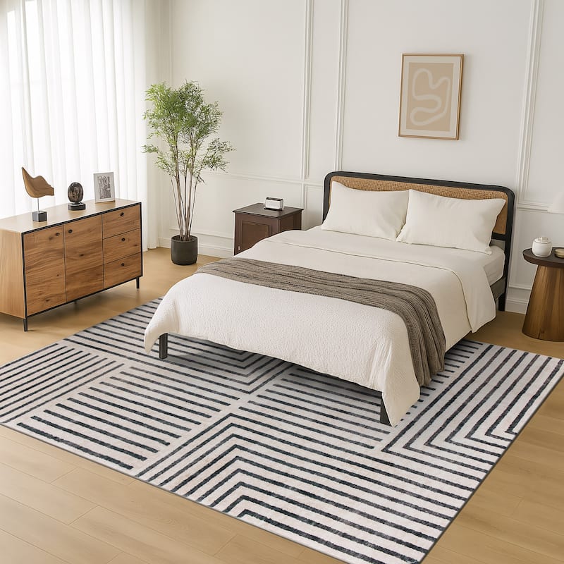 World Rug Gallery Distressed Bohemian Stripes Washable Non-Slip Area Rug