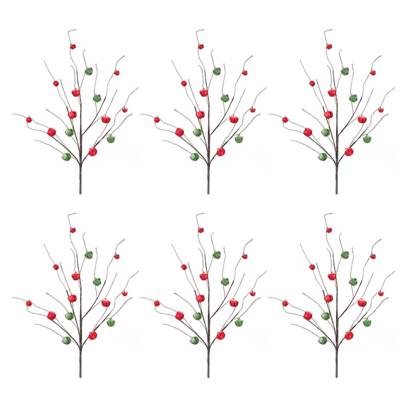 Set of 6 Sleigh Bell Twig Christmas Branches 30"