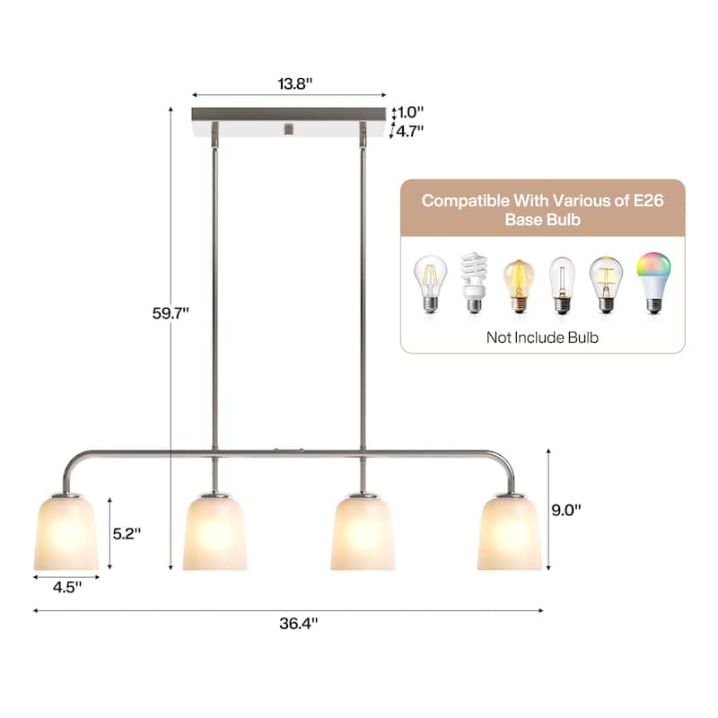 Metal Linear 4-Light Kitchen Island Pendant with Frosted White Glass Shades