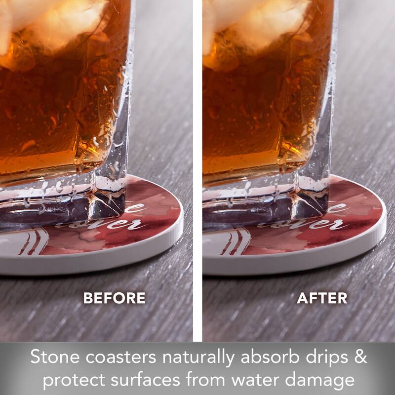 Wine Lover 4 Pack Absorbent Stone Coasters with Protective Cork Backing Made in The USA Absorbent Easily Wipes Clean