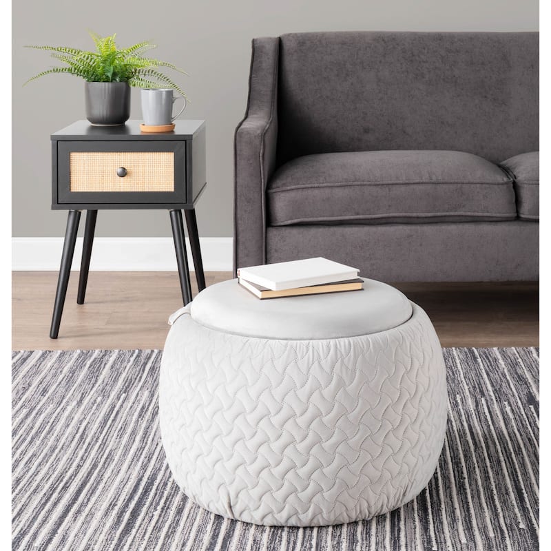 Carson Carrington Astrid Pouf with Natural Wood Tray Top