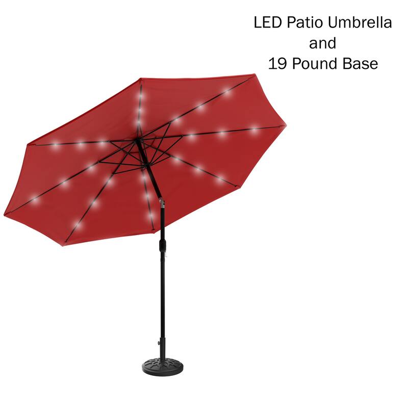 Pure Garden Patio Umbrella with Solar Lights with Base - Red
