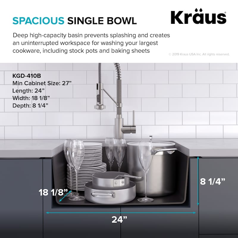 KRAUS Granite 24 inch 1-Bowl Undermount Drop-in Kitchen Sink