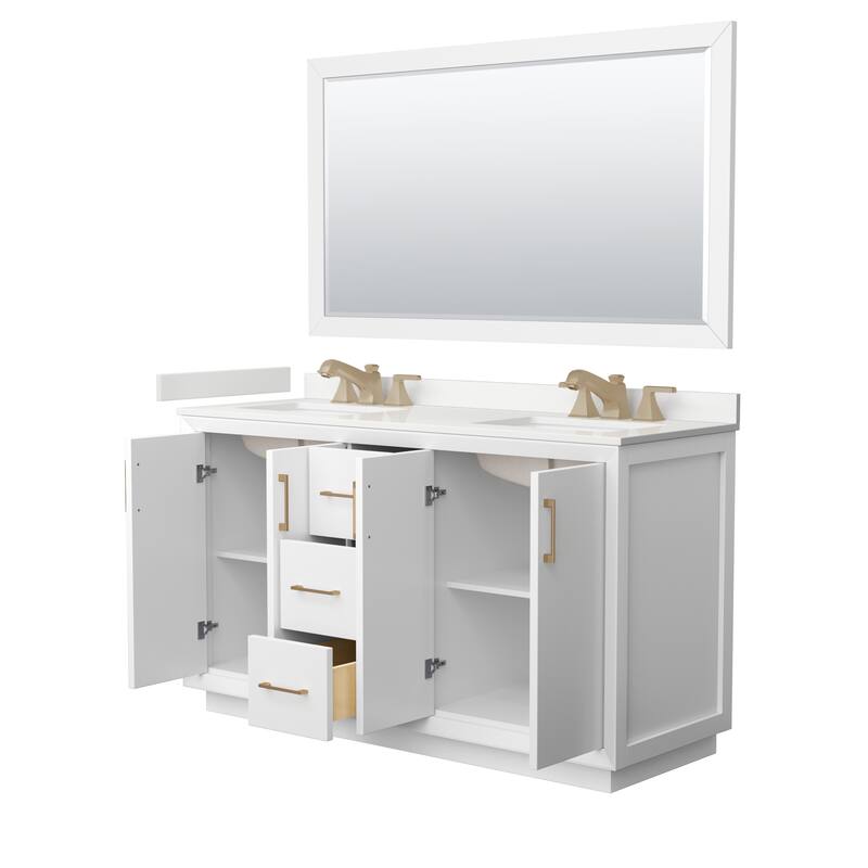 Strada 60-inch Double Vanity, Quartz Top, 58-inch Mirror