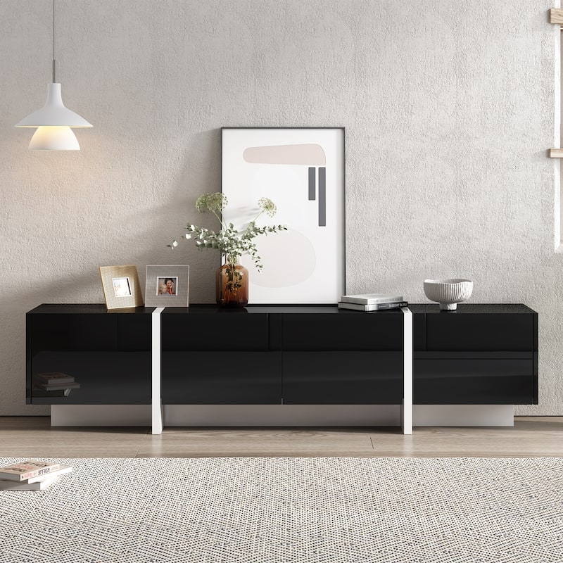 74.8" TV Stand with High Gloss UV Surface, 2 Small Drawers and 3 Big Cabinets for TVs Up to 80"