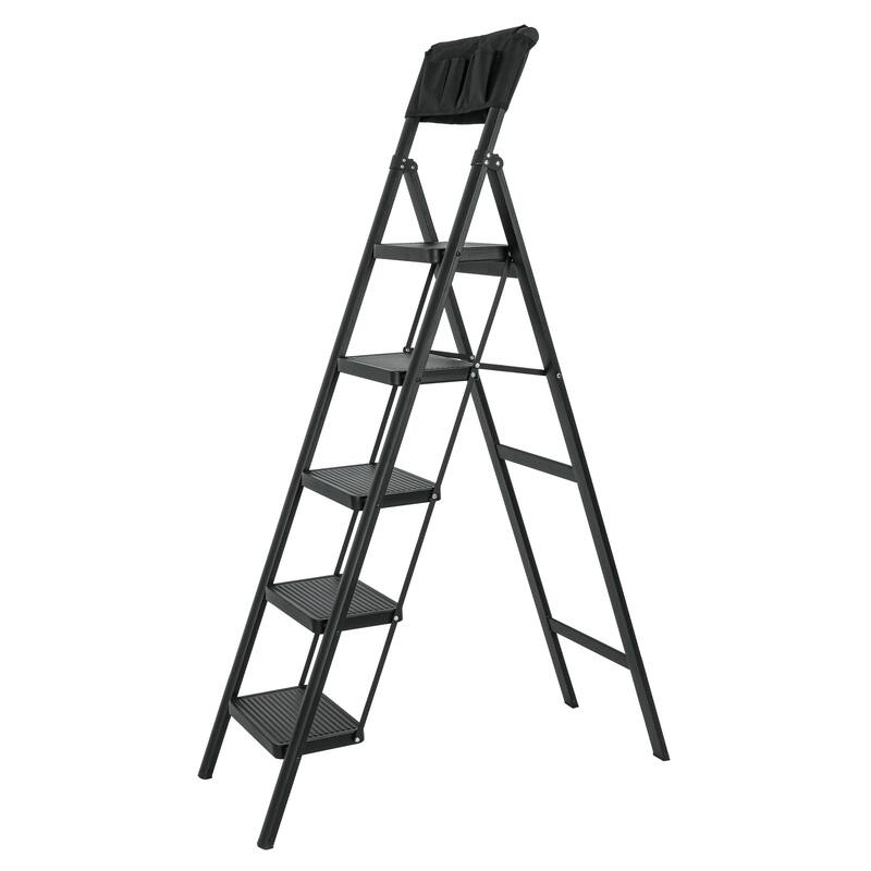 Black 5 Step Stool Folding Step Stool with Tool Bag