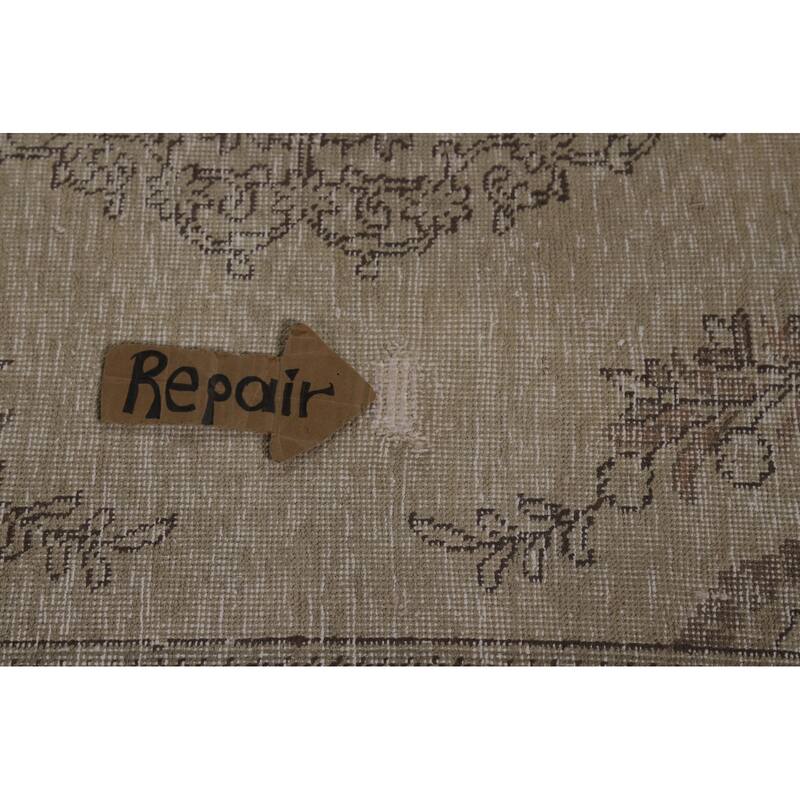 Distressed Tabriz Persian Area Rug Hand-Knotted Green Wool Carpet - 6'5" x 9'0"