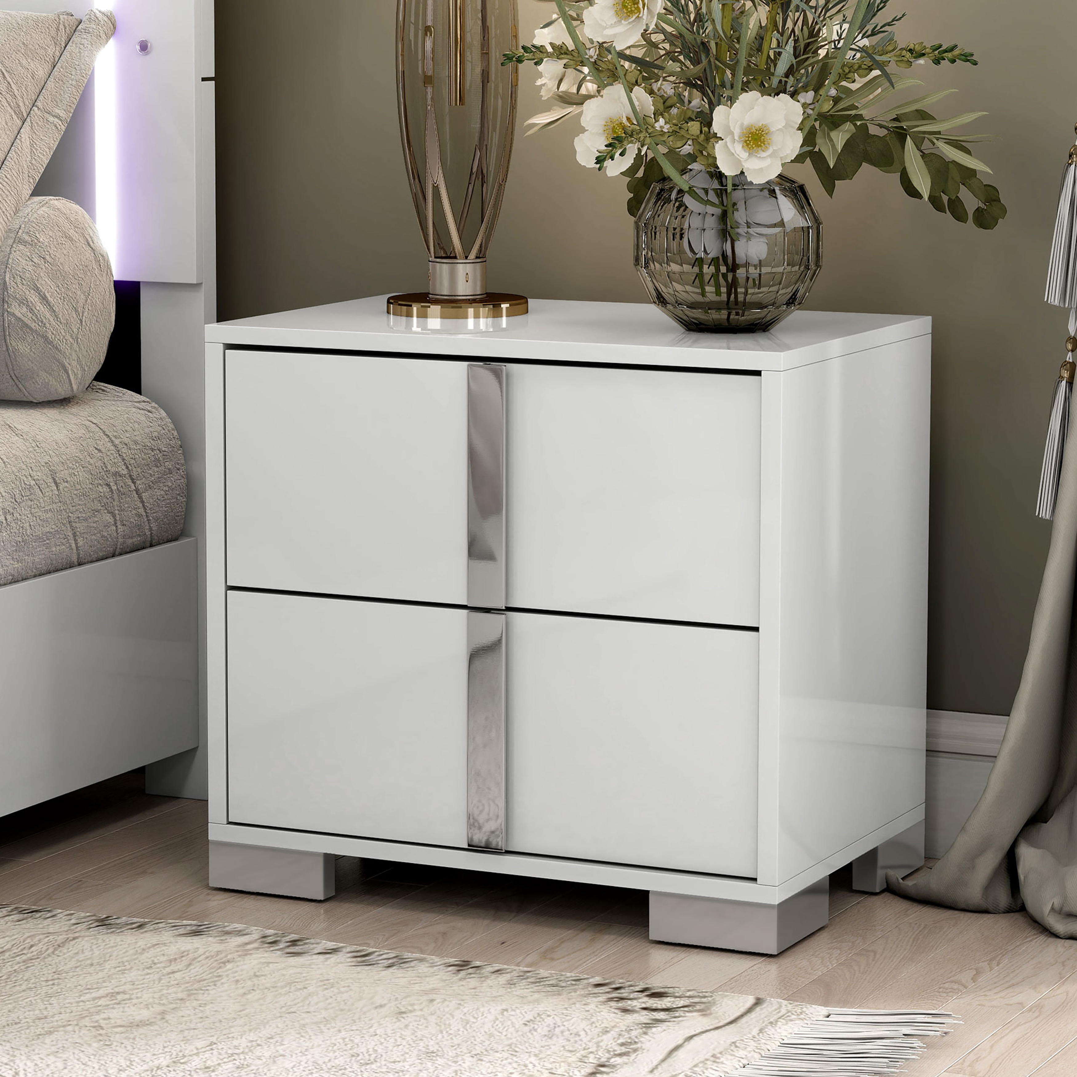 Furniture of America Erina Modern Glossy 2-Drawer Nightstand, No Assembly Needed