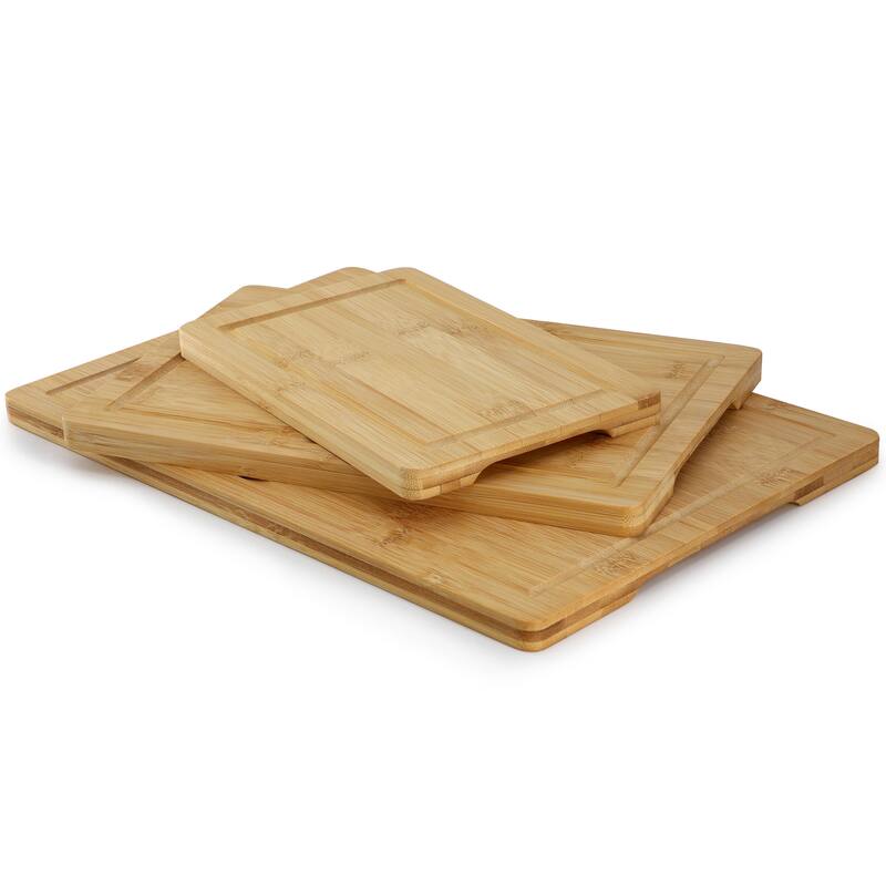 MegaChef 3 Piece 9 Inch, 12 Inch, and 15 Inch Bamboo Wood Cutting Board Set with Juice Grooves