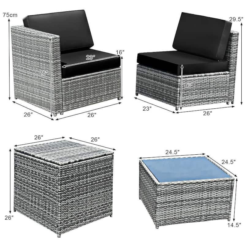 8 PCS Weaving Rattan Sofa Set with Storage Outdoor - 24" x 27" x 25"(L x W x H)