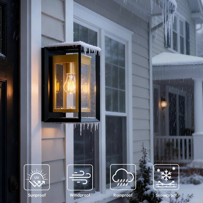 1-Light Black Gold Two-tone Metal Outdoor Wall Sconce