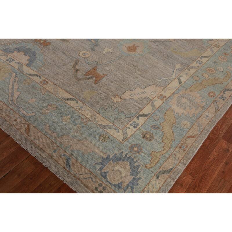 Hand Knotted Oriental 100% Wool Carpet Transitional All-Over Greys & Charcoal Oushak Area Rug - 11' 8'' X 8' 11''