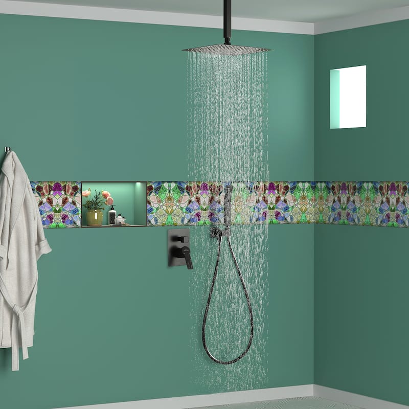 2.5 GPM 12 in. Ceiling Mount Dual Shower Heads with Pressure Balance Valve