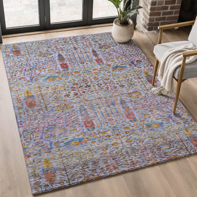 Premium Washable Super Soft Global Ravey Mayfield Rug - Blue - 2'6" x 3'10"