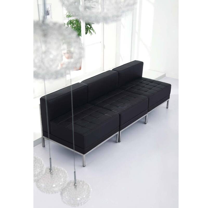 Contemporary LeatherSoft Middle Chair - Reception &Home Office Chair - 28"W x 28.75"D x 27.25"H - Black