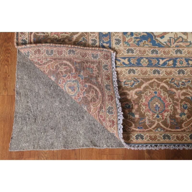 Traditional Pink Mashad Persian Vintage Rug Hand-Knotted Wool Carpet - 8'10"x 12'5"