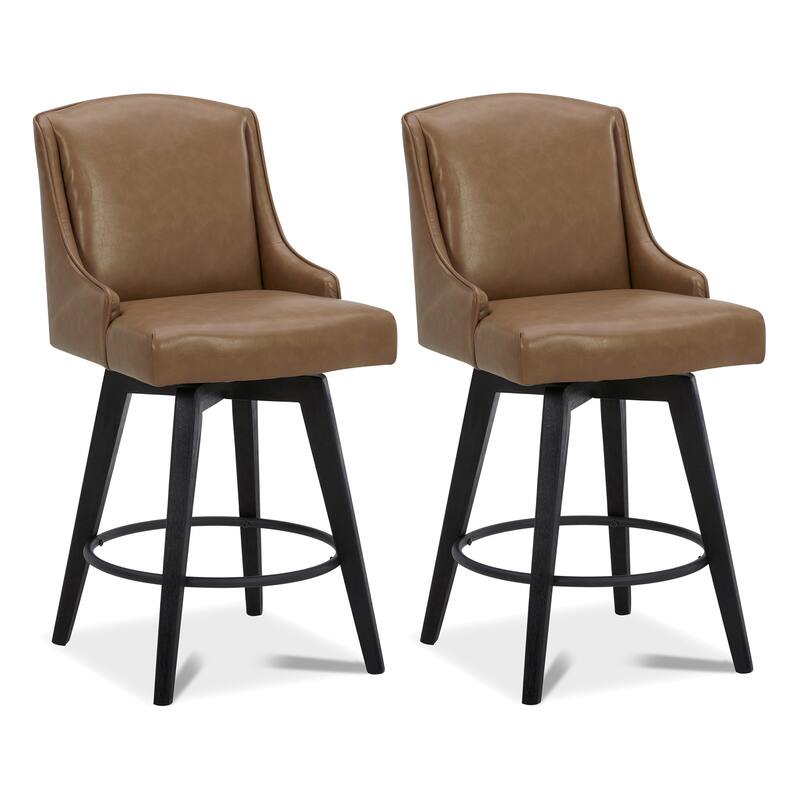 Spruce & Spring Jayden Upholstered Counter Height Swivel Barstool Set - Saddle Brown