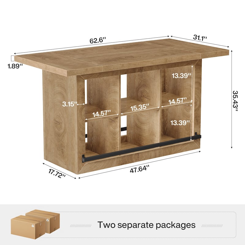 Kitchen Island with 6 Cubbies, Counter Height Kitchen Island Table