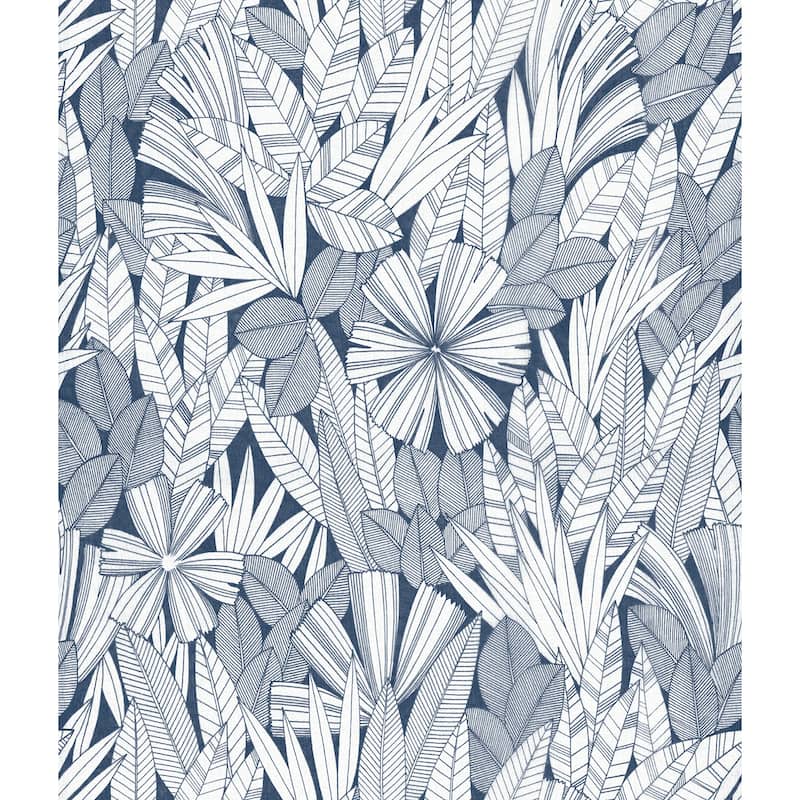 A-Street Prints Bannon Blue Leaves Wallpaper