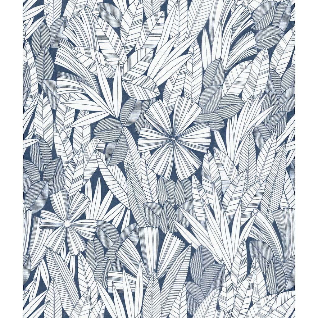 A-Street Prints Bannon Blue Leaves Wallpaper