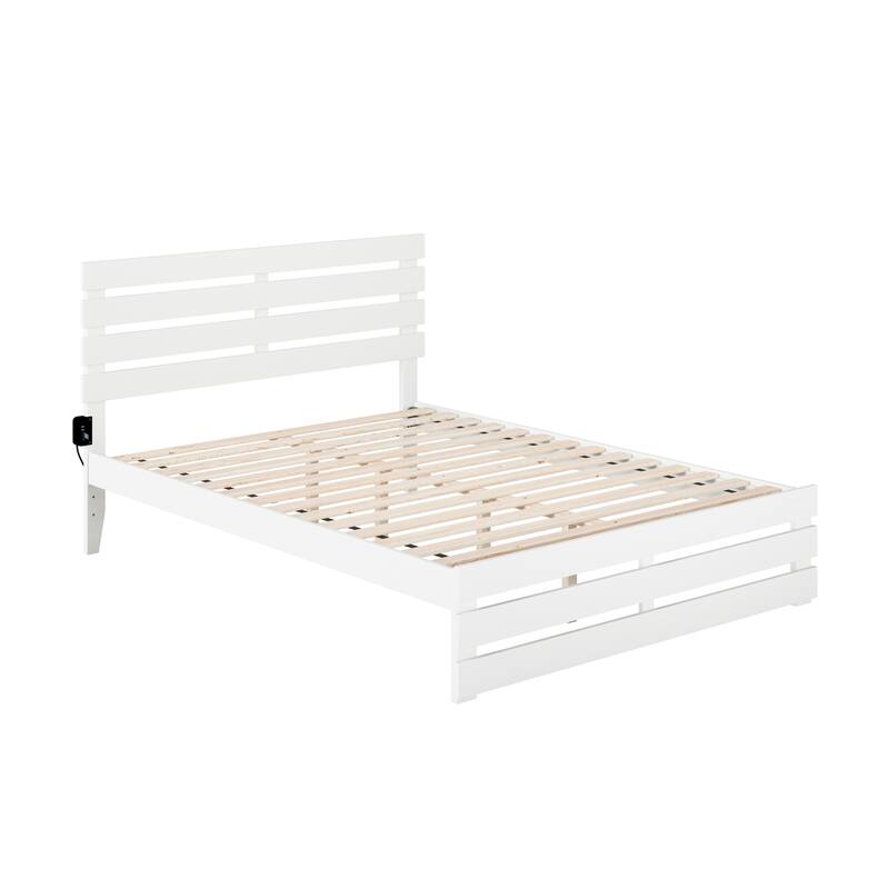 Bed with Footboard & USB Charger - Modern Design, Supportive Slats, White Finish