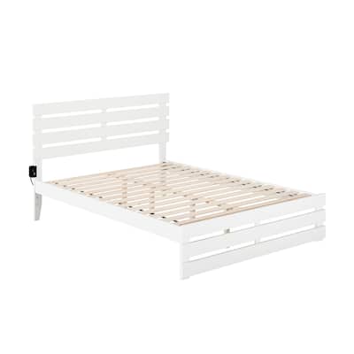 Bed with Footboard & USB Charger - Modern Design, Supportive Slats, White Finish