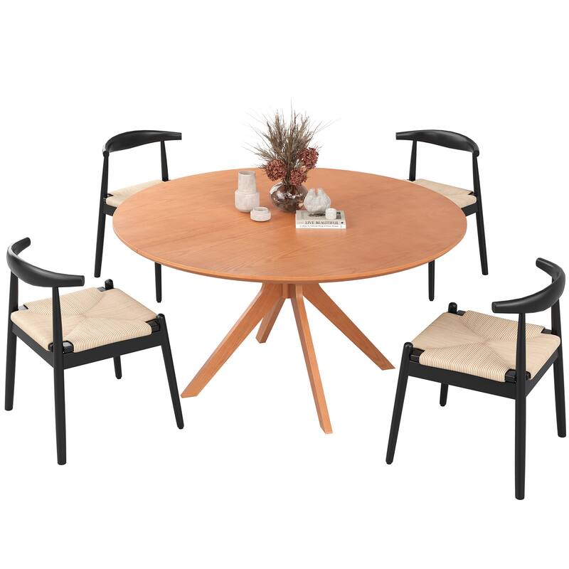 Wood Round Dining Table with X-Shaped Base, Kitchen Table Office Table with Floor Protection Pads, Easy Assembly