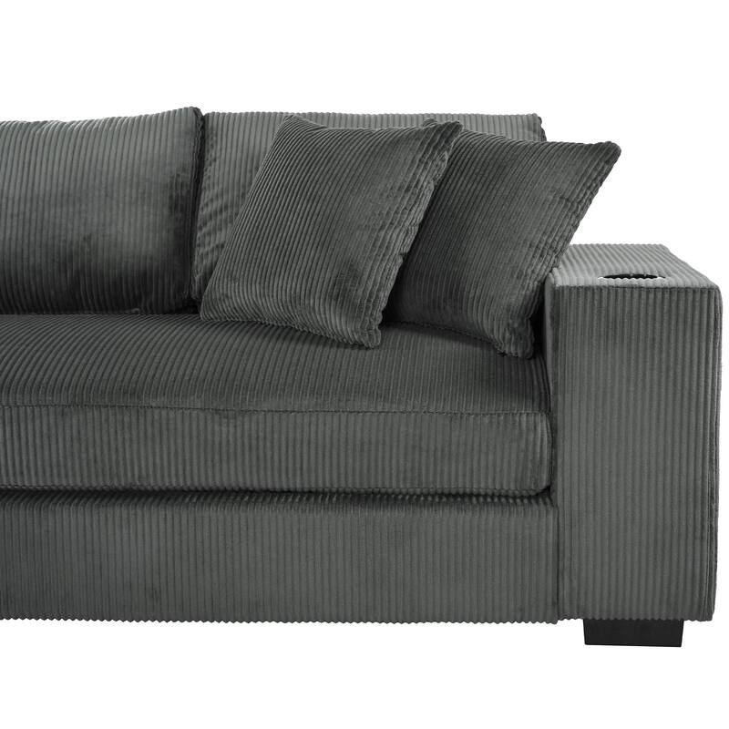 Roomfitters Large Sectional Sofa with Thick Cushions, Built-in Cup Holders and Charging Ports for Living Room