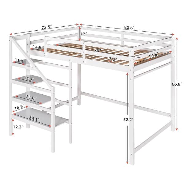 dimension image slide 0 of 2, Full Loft Bed with Storage Staircase & Hanger