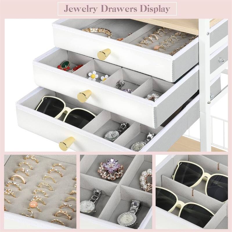 Large Jewelry Stand with 3 Jewelry Box Drawer - 11.02"D x 13.07"W x 38.98"H