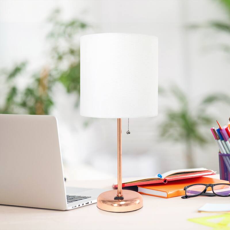 Stick Table Lamps with Drum Shade - 19.5" - Rose Gold and White