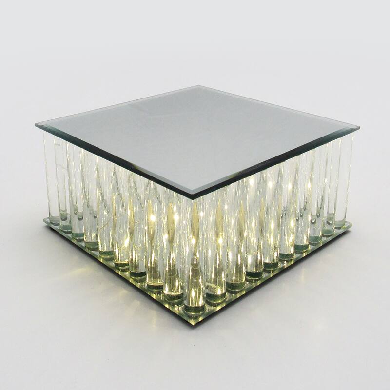 Square Mirror LED Fairy Light Up Glass Columns Cake Stand Dessert Display Tray Riser