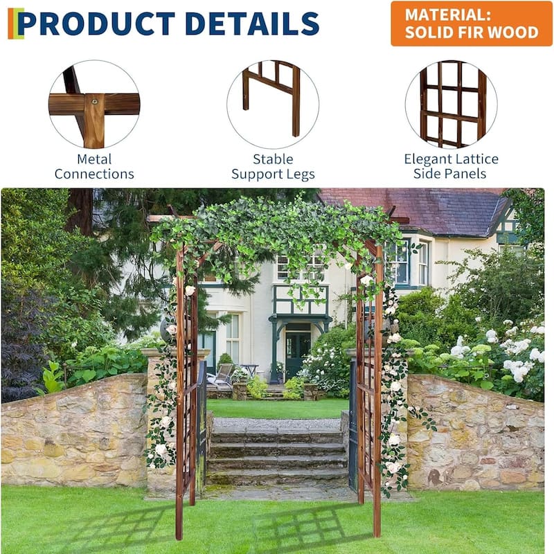 85-Inch Wooden Garden Arbor with Flat Top Sturdy Fir Wood Pergola Trellis for Climbing Plants Teak