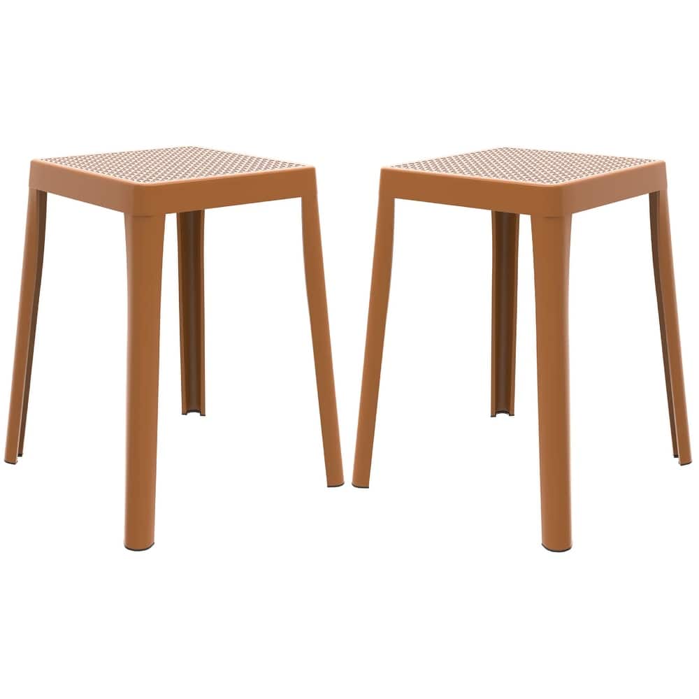 Tresse Modern Stackable Dining Stool with Wicker Seat for Dining Room, Garden, Patio, Indoor or Outdoor Set of 2