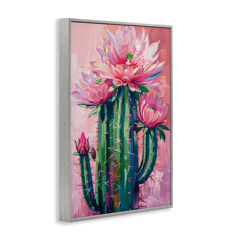 Stupell Pink Blossomed Cactus Framed Giclee Art Design By LSR Design Studio