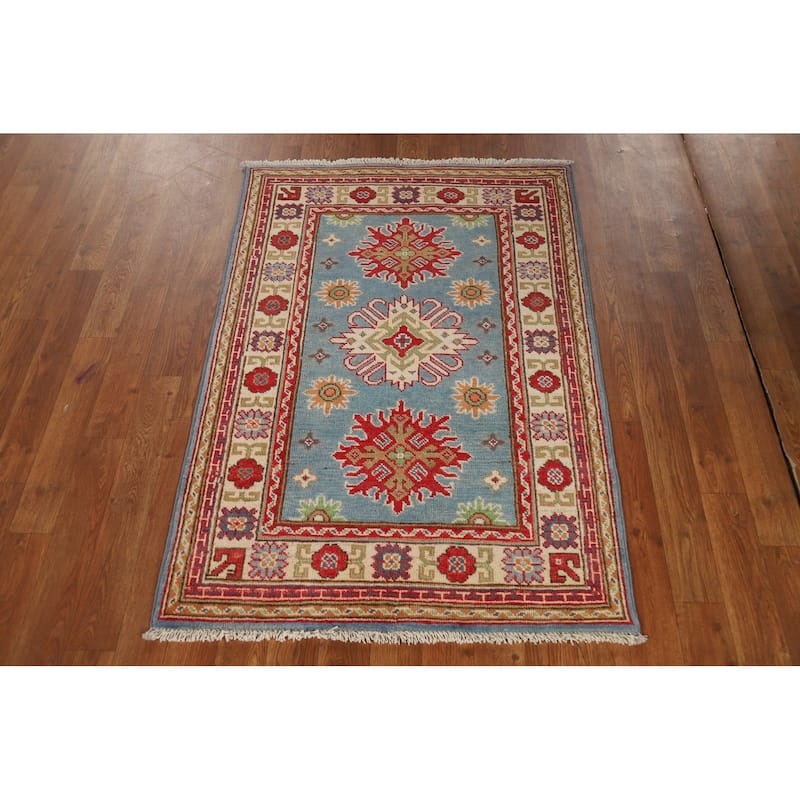Light Blue Kazak Foyer Rug Handmade Wool Carpet - 2'7"x 3'10"