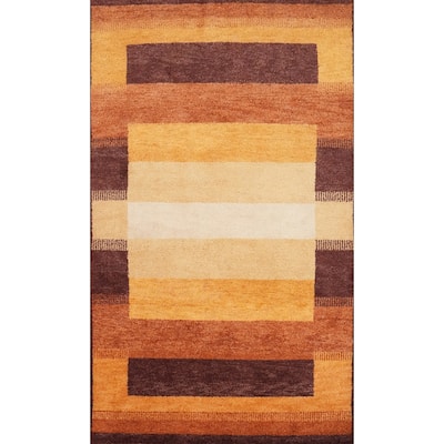 Hand Knotted Oriental 100% Wool Carpet Modern Geometric Oranges & Rust Gabbeh Area Rug - 6' 0'' X 3' 9''