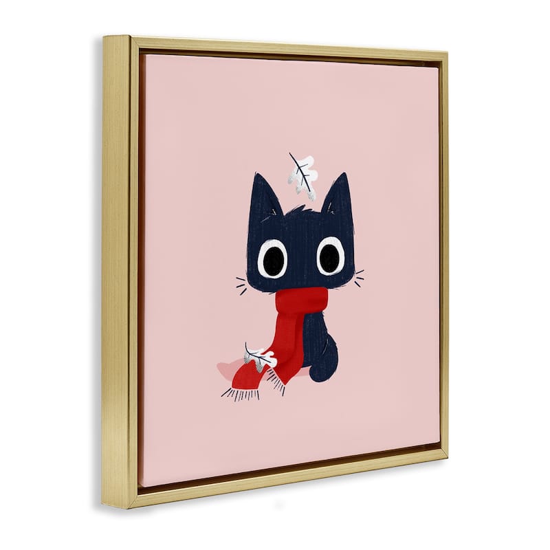 Stupell Little Kitten in Scarf Framed Floater Canvas Wall Art Design By Sarah Hickman
