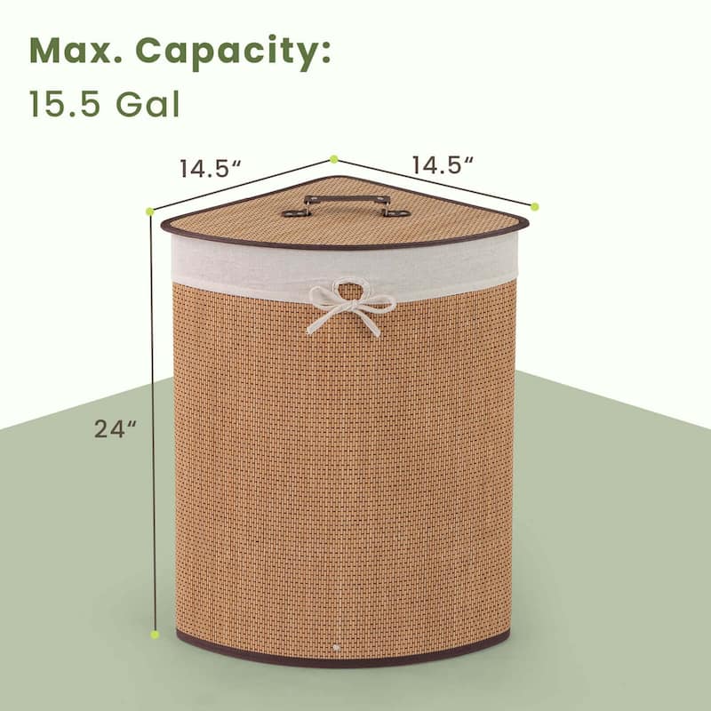 Bamboo Laundry Basket Space-saving Corner Triangle Laundry Hamper