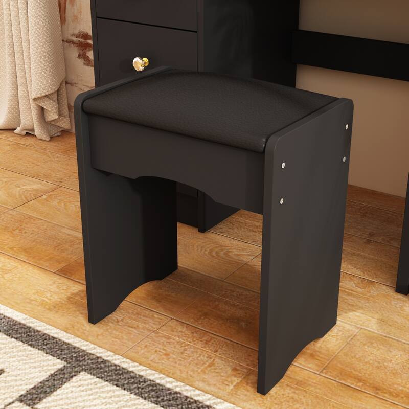 Vanity Desk with LED Lighted Mirror, Makeup Vanity Table with Drawers, Shelves and Stool