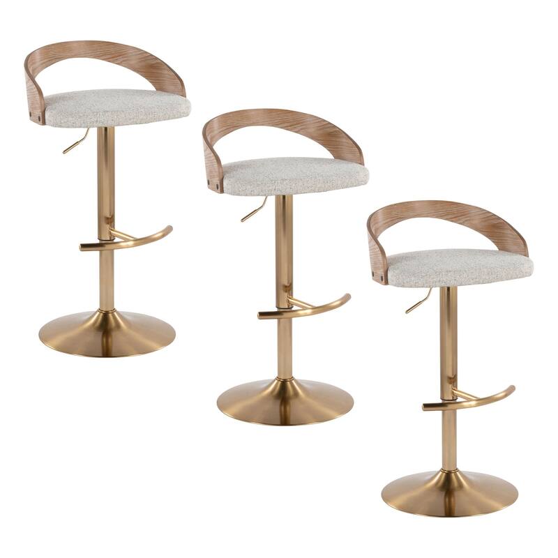 Grotto Adjustable Barstool with Gold Base - Set Of 3