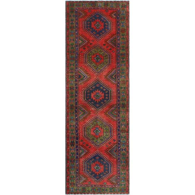 Fine Vintage Distressed Rosann Red/Green Runner - 3'2" x 9'10"