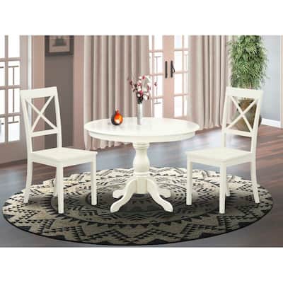 3-Piece Linen White Finish Solid Wood Top - Dining Room Set - Seats 4