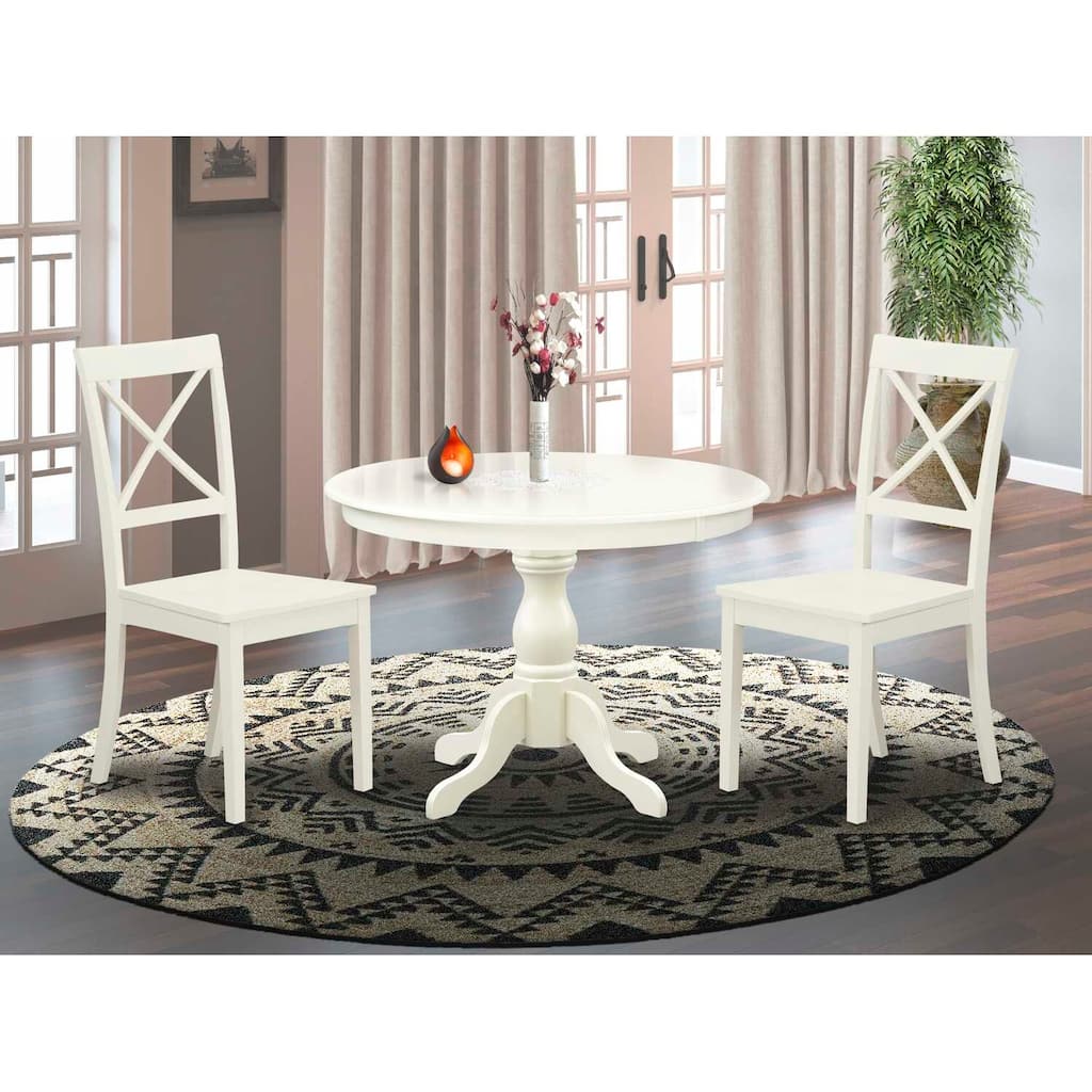 3-Piece Linen White Finish Solid Wood Top - Dining Room Set - Seats 4