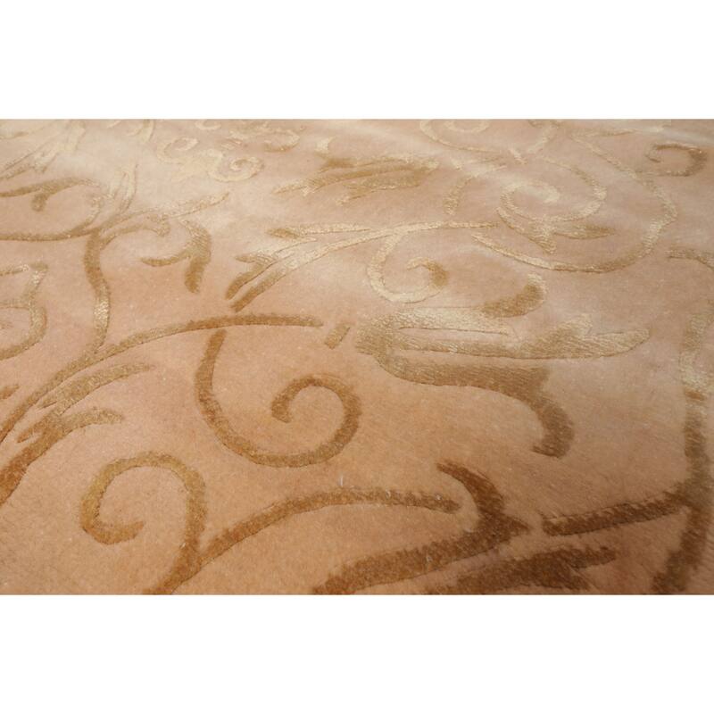 Wool & Silk Tan Tibetan Transitional Floral 3'x5'1'' Hand Knotted Rug - 3' x 5' 1''