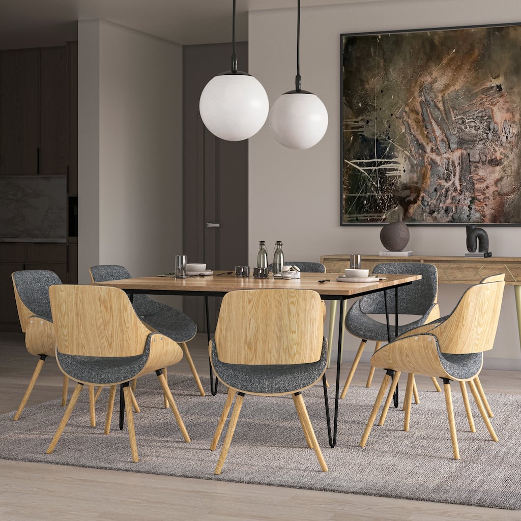 WYNDENHALL Malone Mid Century Modern Bentwood Dining Chair with Light Wood in Polyester linen - 22.8" D x 20.9" W x 30.9"H