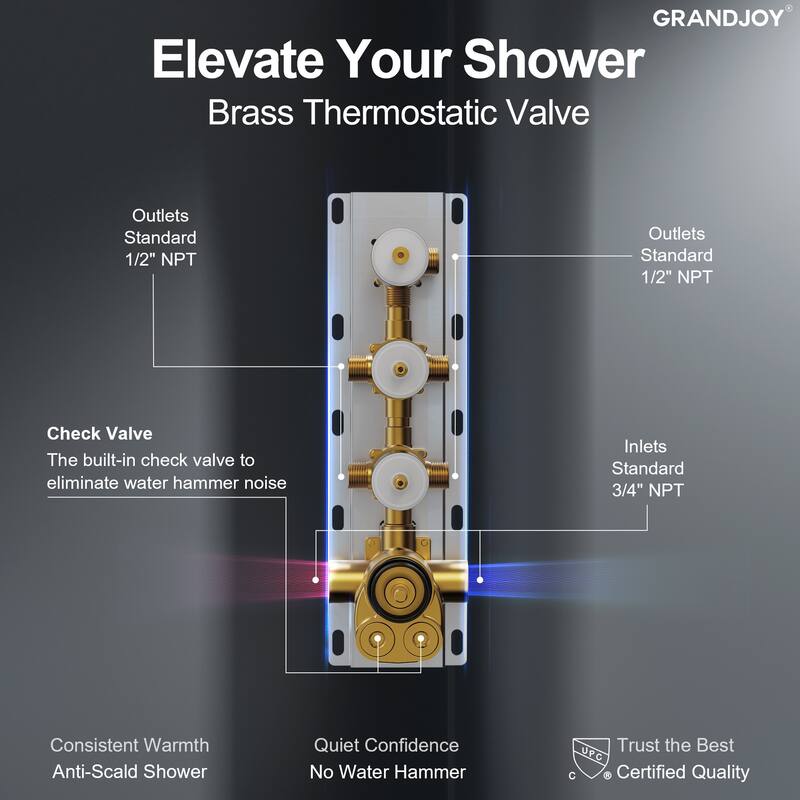GRANDJOY Thermostatic LED Rain and Waterfall Shower System with Handheld, Ceiling-Mount Modern Design