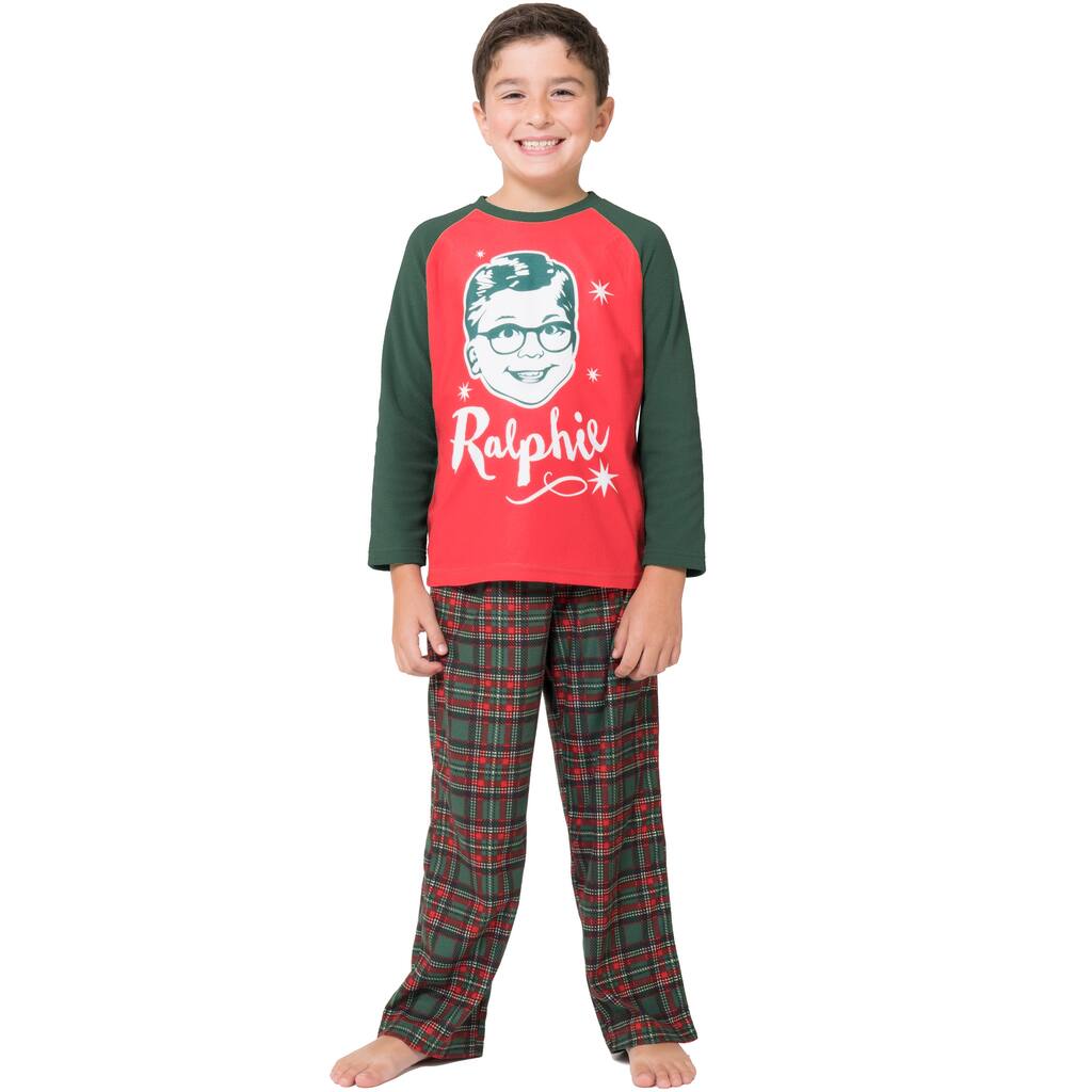 A Christmas Story Boys Ralphie Glasses Triple Dog Dare You Christmas Holiday Plaid Pajama Set, Green, 8