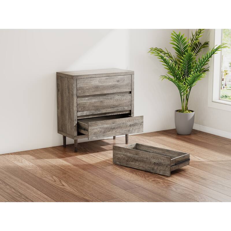 3 Drawer Nightstand Wooden Storage Drawer Cabinet Tall Side Table with Anti Rollover Restraint for Bedroom