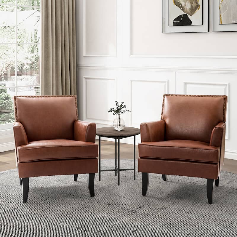 Nileus Modern Classic Polyester Accent Chair with Solid Wooden Legs Set of 2 by HULALA HOME - BROWN